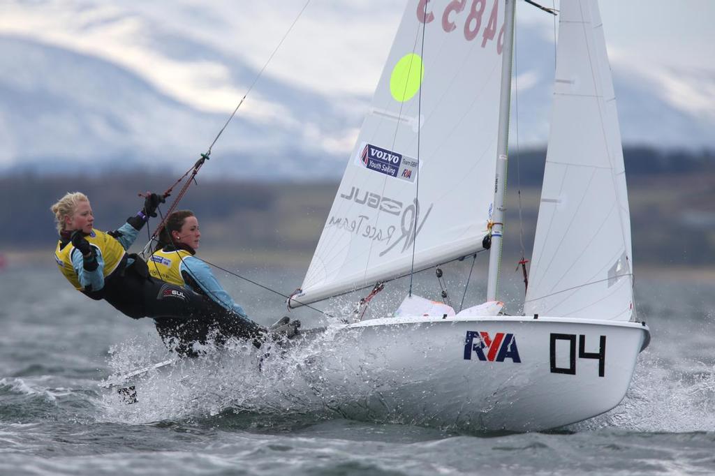 420, 54853, Annabel Cattermole, Bryony Bennett-Llyod, Welwyn Garden City SC<br />
Day 4, RYA Youth National Championships 2013 held at Largs Sailing Club, Scotland from the 31st March - 5 April. <br />
 ©  Marc Turner /RYA http://marcturner.photoshelter.com/
